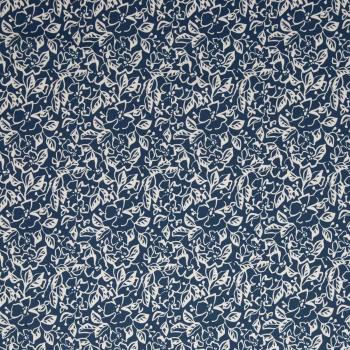 Stretch-Satin Martha, naturweiße Blumen auf petrol